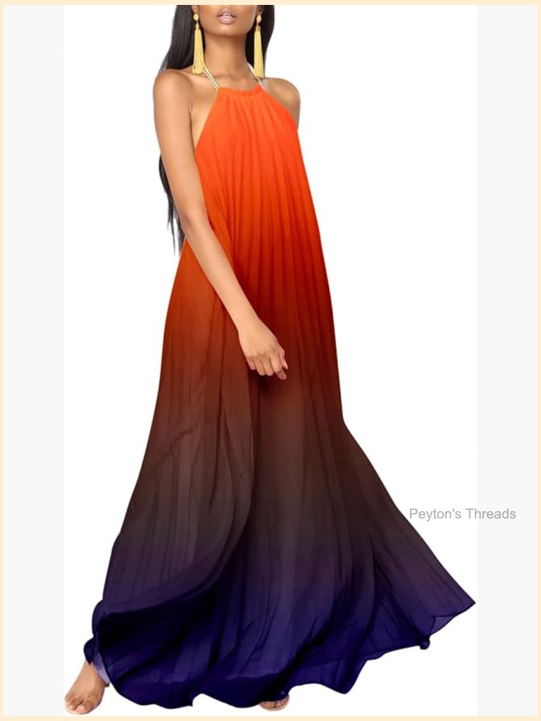 Halter Sleeveless Long Maxi Dress Backless Casual Loose Ombre Beach Chiffon
